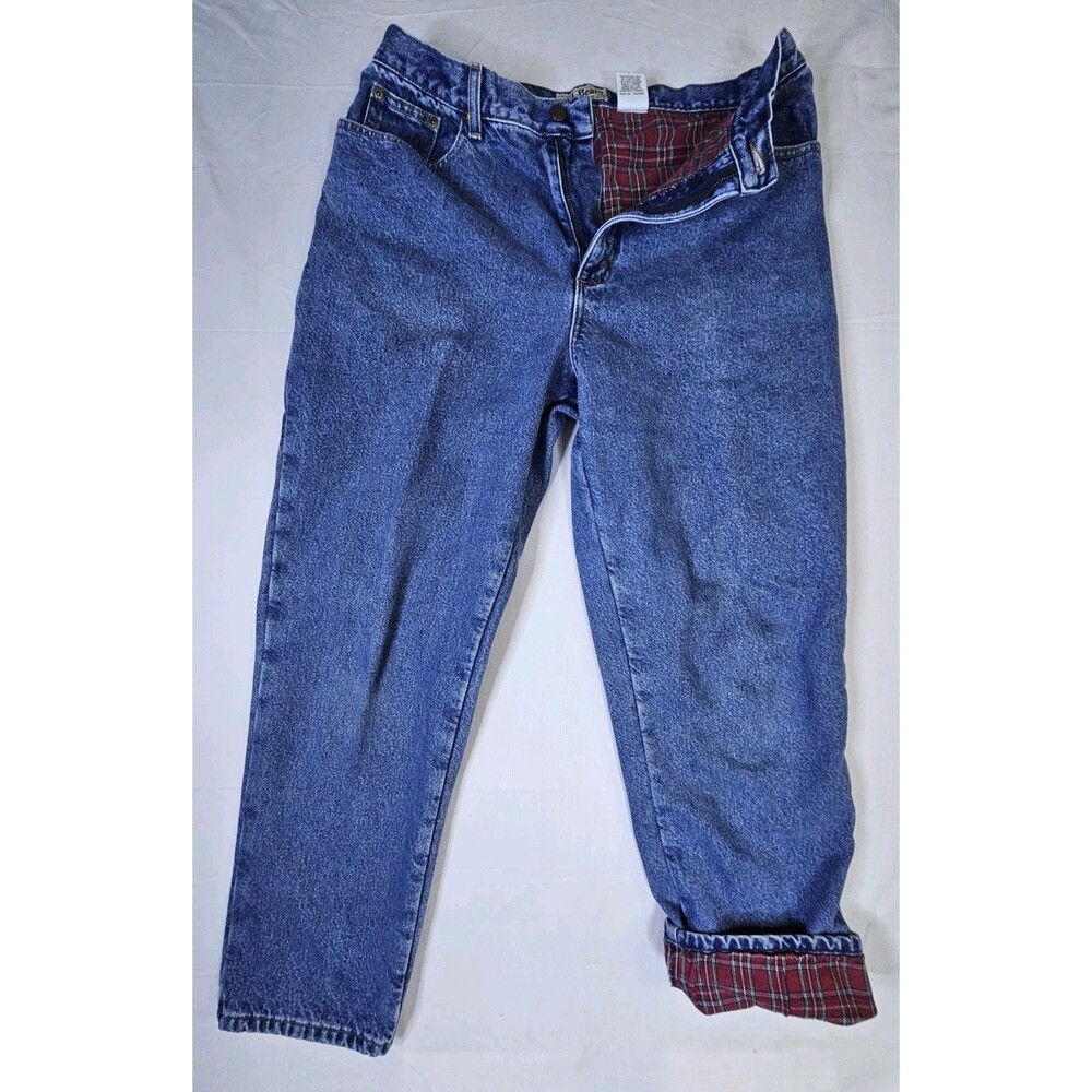 LL Bean Jeans Women's Sz 16 Red Flannel Lined Cozy Outdoor Barn Chore Vintage